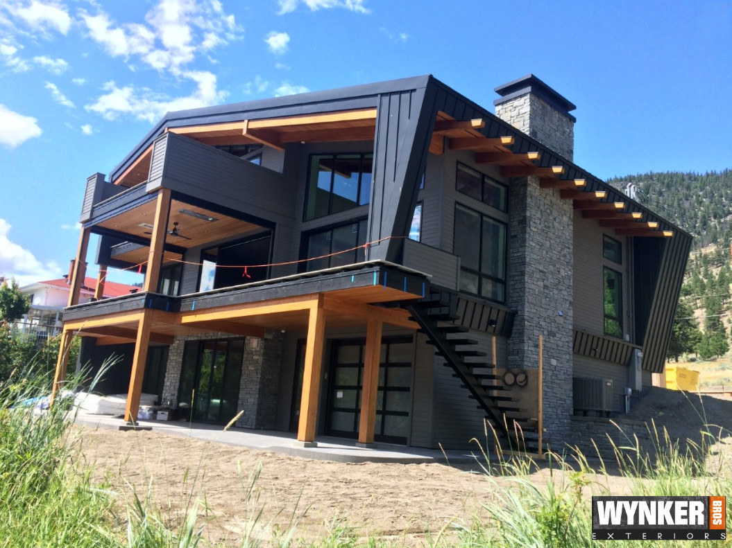 Standing seam wall cladding and custom flashing in Princeton, BC